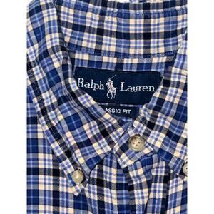 Ralph Lauren Blue White Plaid Button Down Shirt Mens M/L